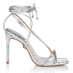 Schutz silver Vikki Lace Up Snake Embossed Stilettos, size 9
